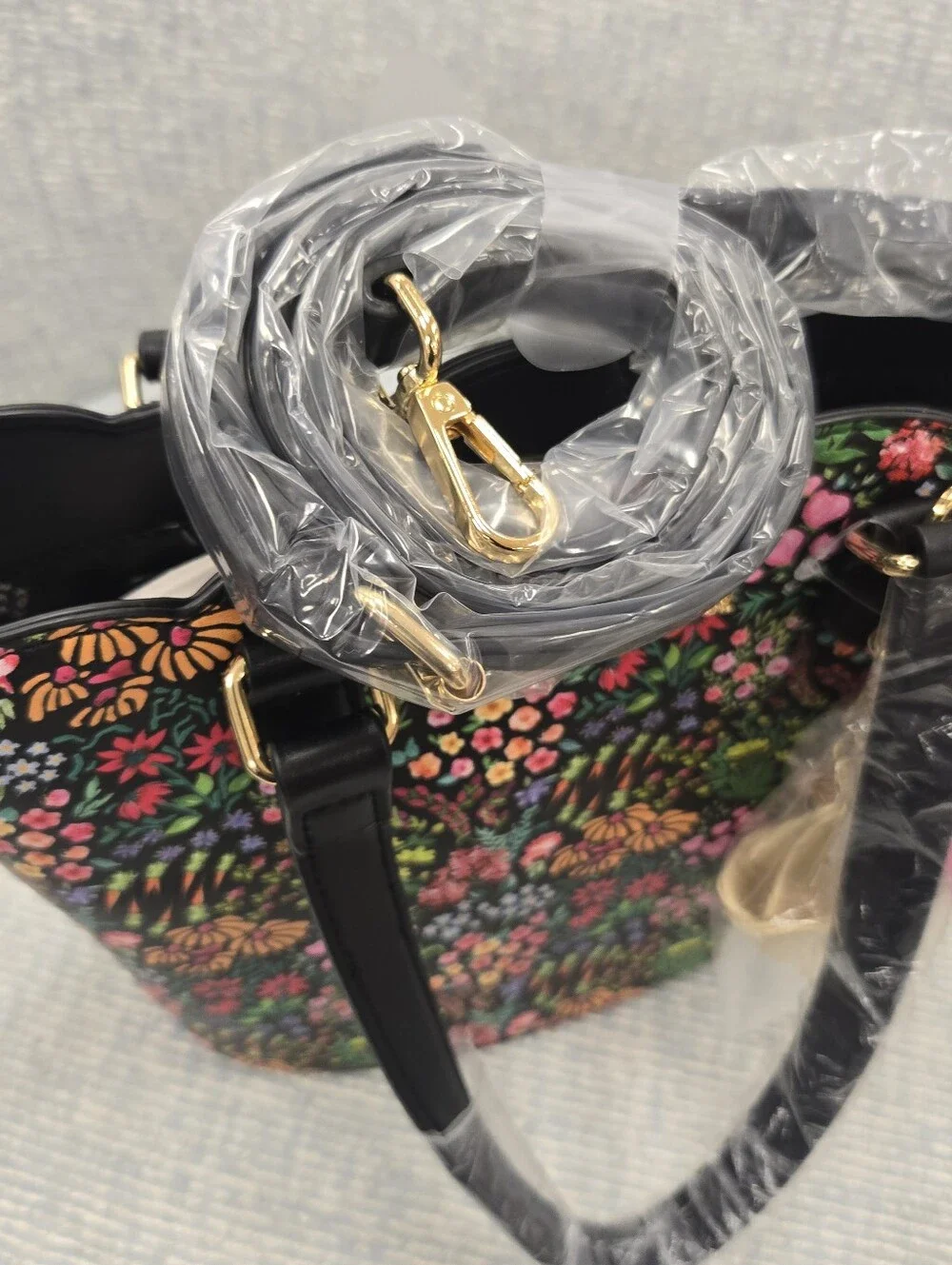 Betsey Johnson Black Floral Mini Tote Handbag